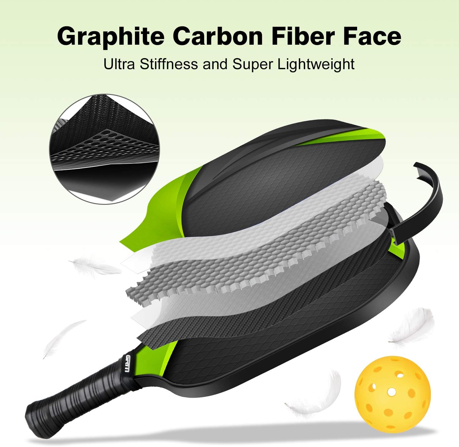GRM Pickleball Paddles Set of 2 Graphite Pickleball Set Lightweight Pickleball Racket, Carbon Fiber Surface, Polypropylene Honeycomb Core, 2 Pickleball Paddles and 4 Balls Including Portable Carry Bag : Sports & Outdoors