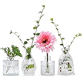 Glass Bud Vases Set of 4, Small Flower Vases for Wedding Centerpiece | Clear Vintage Embossed Mini Vases for Table Decorations, Flower Arrangements in Vases for Party or Home Decor