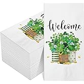 Outus 100 Pcs St. Patrick's Day Napkins Welcome Shamrocks Paper Guest Towels Disposable Green Hand Towels Clovers for Home an