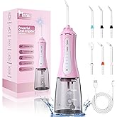 MOCEL Water Dental Flosser for Teeth - 350ML Large Tank 5 Modes & 6 Tips Cordless, Oral Irrigator Waterproof, Portable Teeth Cleaning and Flossing with Effective Plaque Remover for Adults (Pink)