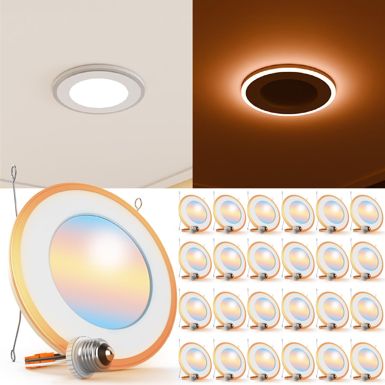 Photo 1 of Sunco 24 Pack 6 Inch LED Recessed Light, Can Lights for Ceiling, Flat with Nightlight, 1200 Lumens, Selectable CCT 2700K/3000K/4000K/5000K/6000K, Dimmable, 13W UL