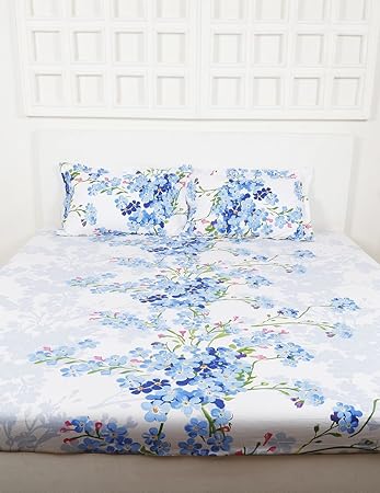 Raymond Home Camphor 144 TC Cotton Double Bedsheet with 2 Pillow Covers - Blue