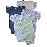 Butterblu baby-girls Rory 5-pack Short Sleeve Ruffle Shoulder Bodysuits 100% Organic Cotton for Baby Girls