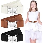 APLZGMG 3Pcs Elastic Belts with Heart Buckle for Girls, Cute Stretch Kids Waist Belt Adjustable Toddler Belts for Pants Dress Jeans