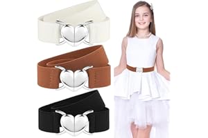 APLZGMG 3Pcs Elastic Belts with Heart Buckle for Girls, Cute Stretch Kids Waist Belt Adjustable Toddler Belts for Pants Dress Jeans