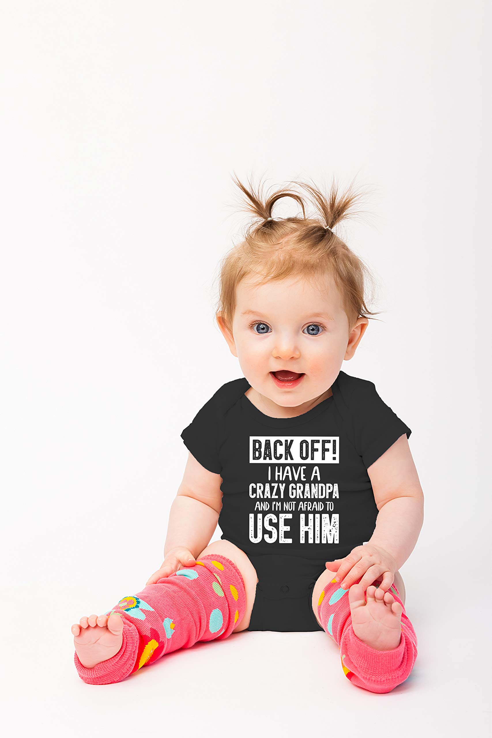 Funnwear Back Off !! I Have a Crazy Grandpa and I'm Not Afraid To Use Him - Funny Baby Essentials Romper
