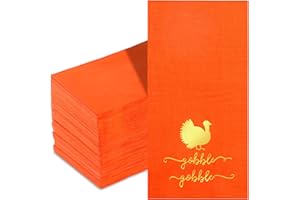 ​Quera 100 Pack Thanksgiving Guest Napkins Turkey Gold Foil Disposable Napkins Autumn Fall Harvest Paper Napkins Thanksgiving Dinner Party Supplies - Gobble​ 7.5 x 4.25 Inch