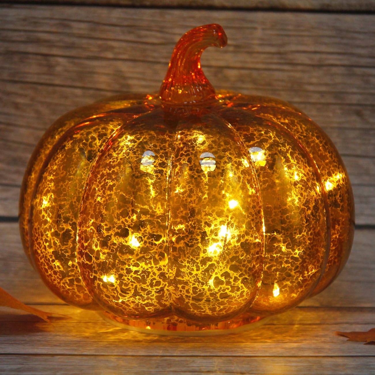 Photo 1 of CFDECOR Mercury Glass Pumpkin Light with Timer, with 10 Fairy Lights Inside,Battery Operated Led Pumpkin Light,Ideal for Halloween Fall Decoration, Thanksgiving Rustic Decor, Xmas Decor (Gold2)