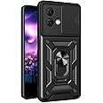 CCSmall for Motorola G84 5G Case with Slide Camera Cover for Men, Military Grade Drop Phone Cover Case with Rotate Ring Kickstand for Moto G84 5G SJ Black