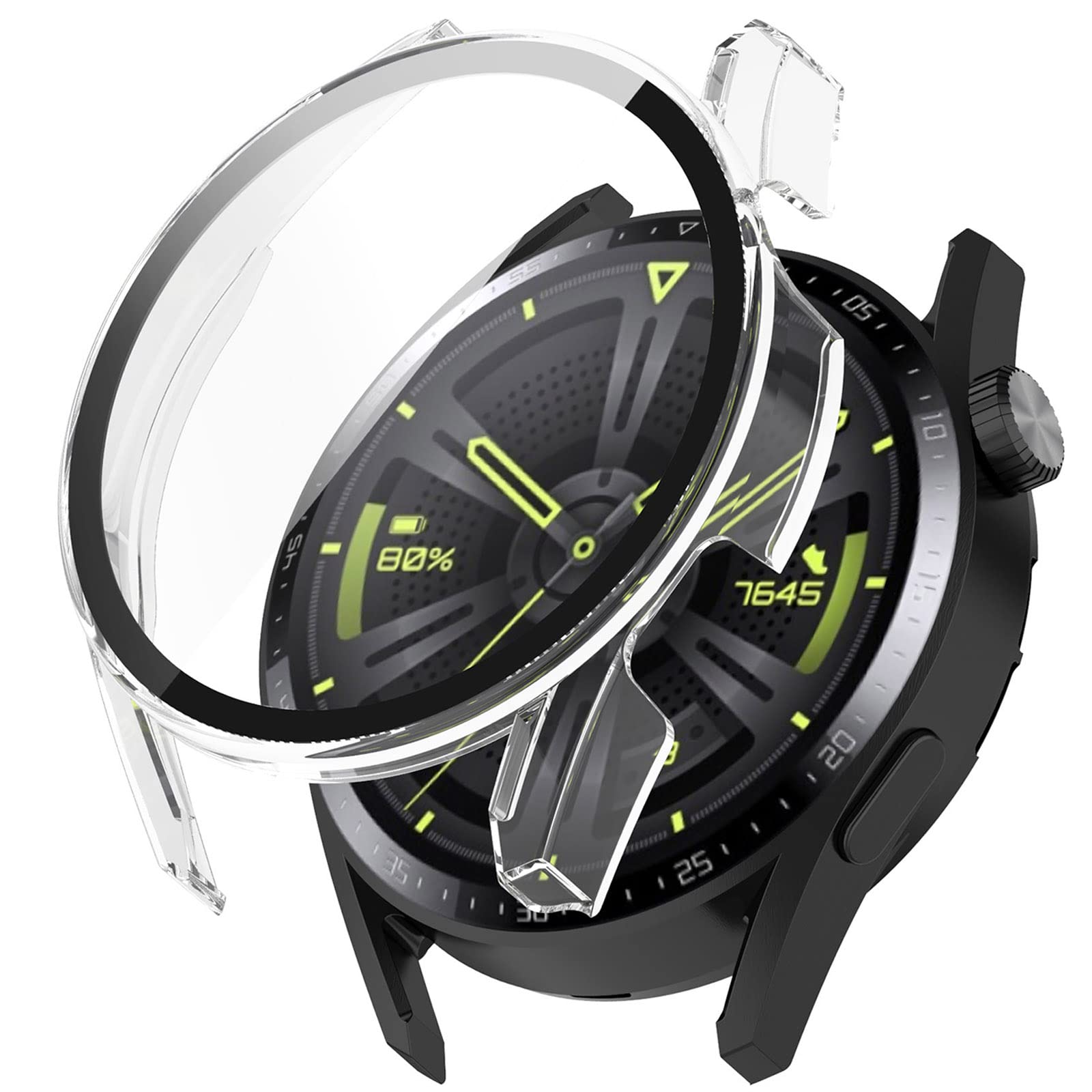 Miimall Case Compatible with Huawei Watch GT 3 46mm Tempered Glass Screen Protector, Ultra-Thin Hard PC Shockproof All-Around Bumper Shell Protective Cover for Huawei Watch GT 3 46mm-Clear