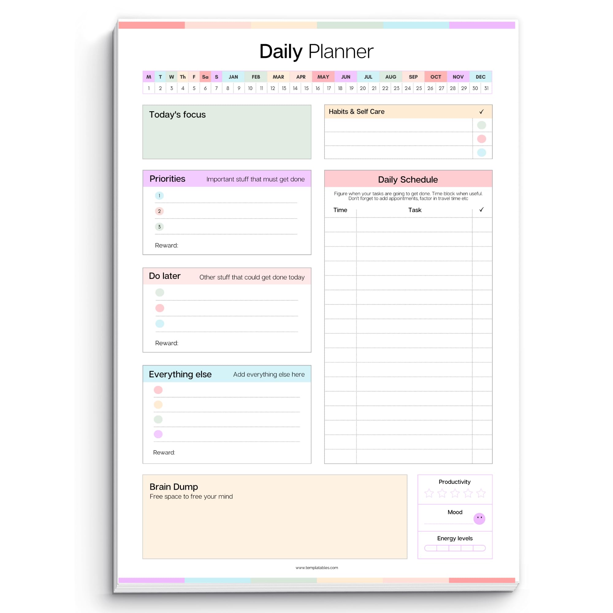 ADHD Daily Planner Notepad for Neurodivergent Adults - Productivity Daily Planner Desk Pad & Task Management to Stay Organized and Focused Note Pad (Rainbow, A4 Portrait) โ image 1