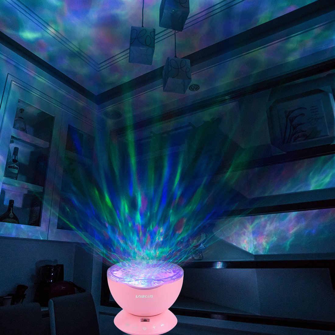 [Upgraded Model] Lobkin Remote Control Ocean Wave Projector ,Aurora Night Light Projector with Build-in Speaker, Mood Light for Baby Nursery, Adults and Kids Bedroom, Living Room (Pink)