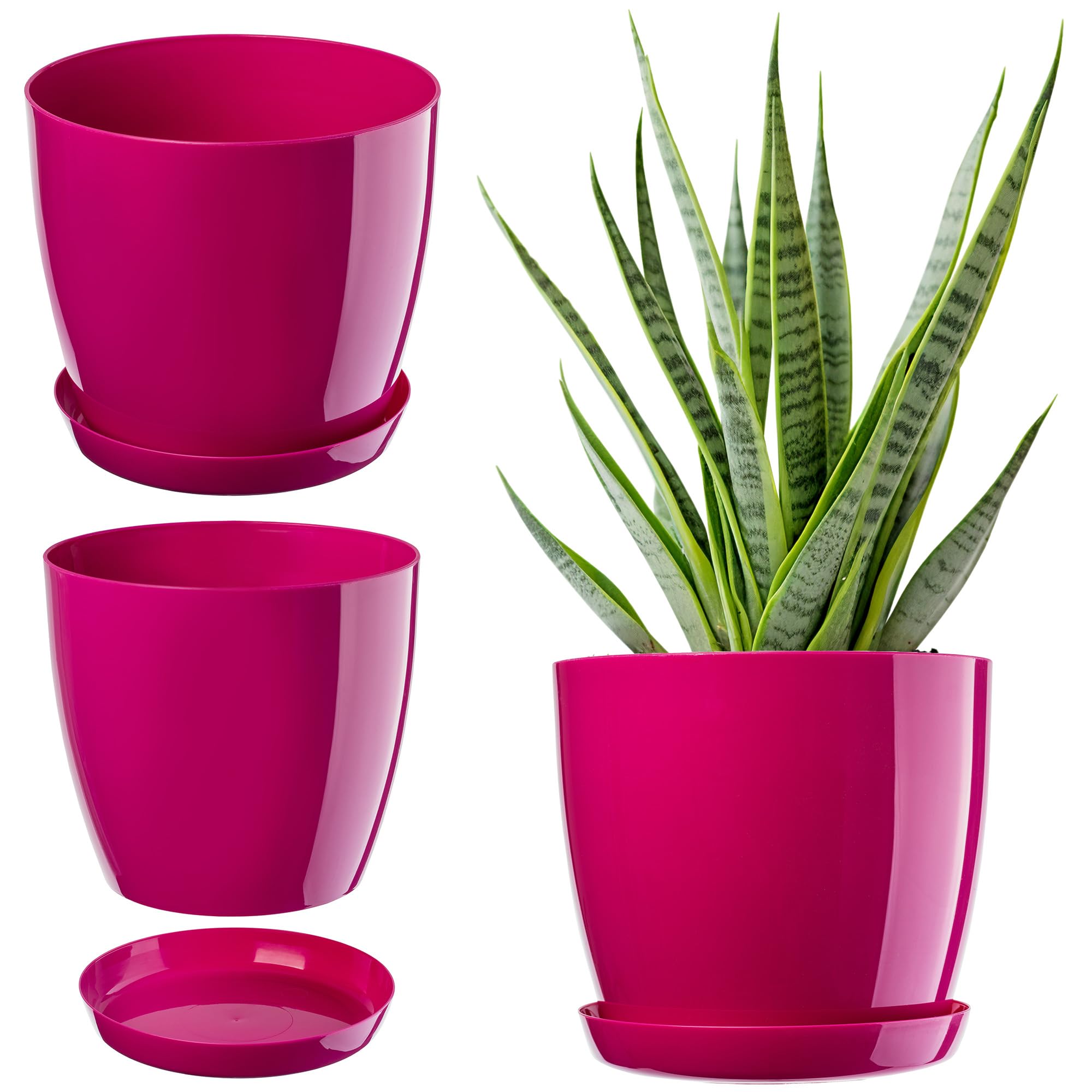 KADAX Plant Pot, Plastic Flowerpot with matching Tray, Indoor Planter in several colours, Lightweight and Waterproof Pot for Office and Living Room (⌀18cm, Fuchsia)