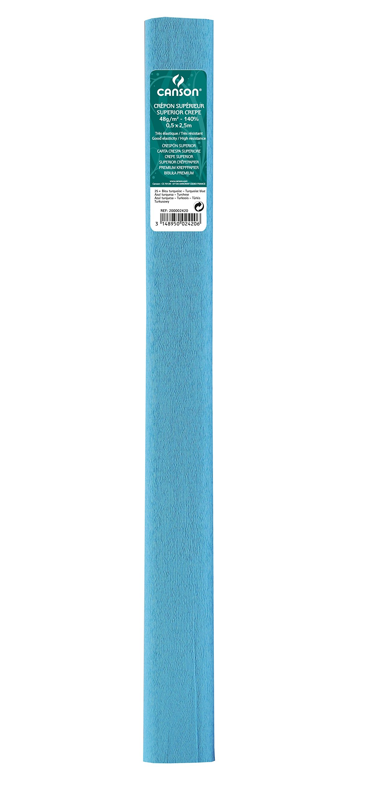 Canson Rolls Superior Crepe Paper, 48 g/m² 0,5 x 2,5 m turquoise blue,Pack of 10