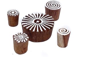 Wooden Stamps for Block Print - Handcarved Indian Textile Print Blocks for Crafting on Fabric, Clay & Henna Tattoo - Clay Printing Stamps Arty Crafty [Set of 5] Hashcart®