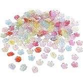 200pcs Acrylic Flower Beads, Mixed Color Floral Spacer Beads with Cherry Blossom & Camellia Shape Flower Plant Charm for Jewelry Making Necklace Bracelet Earrings & Craft Decorations