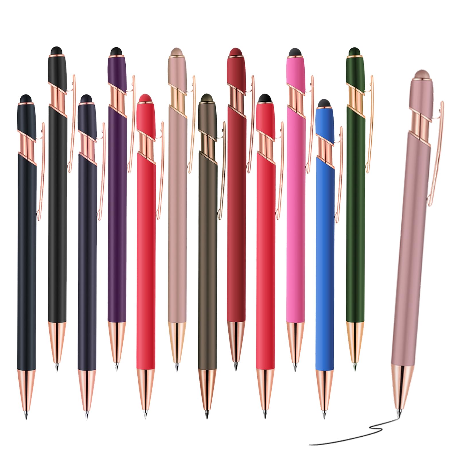12 PCS 2 in 1 Stylus Ballpoint Pen with Stylus Tip, 1.0 mm Black Ink Metal Pen Stylus Pen for Touch Screens (12 Colors-2)