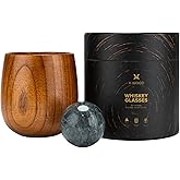 XWOOD Wooden Whiskey Glass Set for Men – 1 Oak Whiskey Cup, Chilling Stone & Premium Box – Unique Birthday, Christmas, Father’s Day Gift for Whiskey Lovers, Dad, Husband, Boyfriend