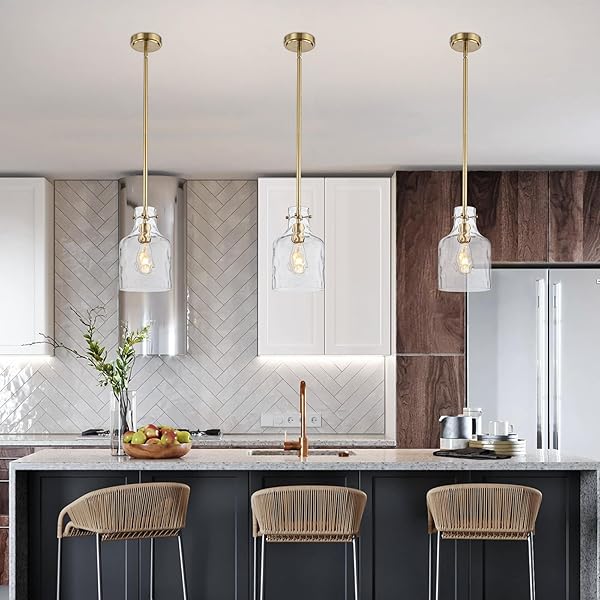 WILON INDUSTRIAL PENDANT LIGHTING, PENDANT LIGHTS FOR KITCHEN ISLAND 3 LIGHT GLASS PENDANT LIGHT FIXTURE WITH SEEDED GLASS SHADE, ADJUSTABLE CORD FARMHOUSE CEILING LIGHT BLACK FINISH LINEAR CHANDELIER