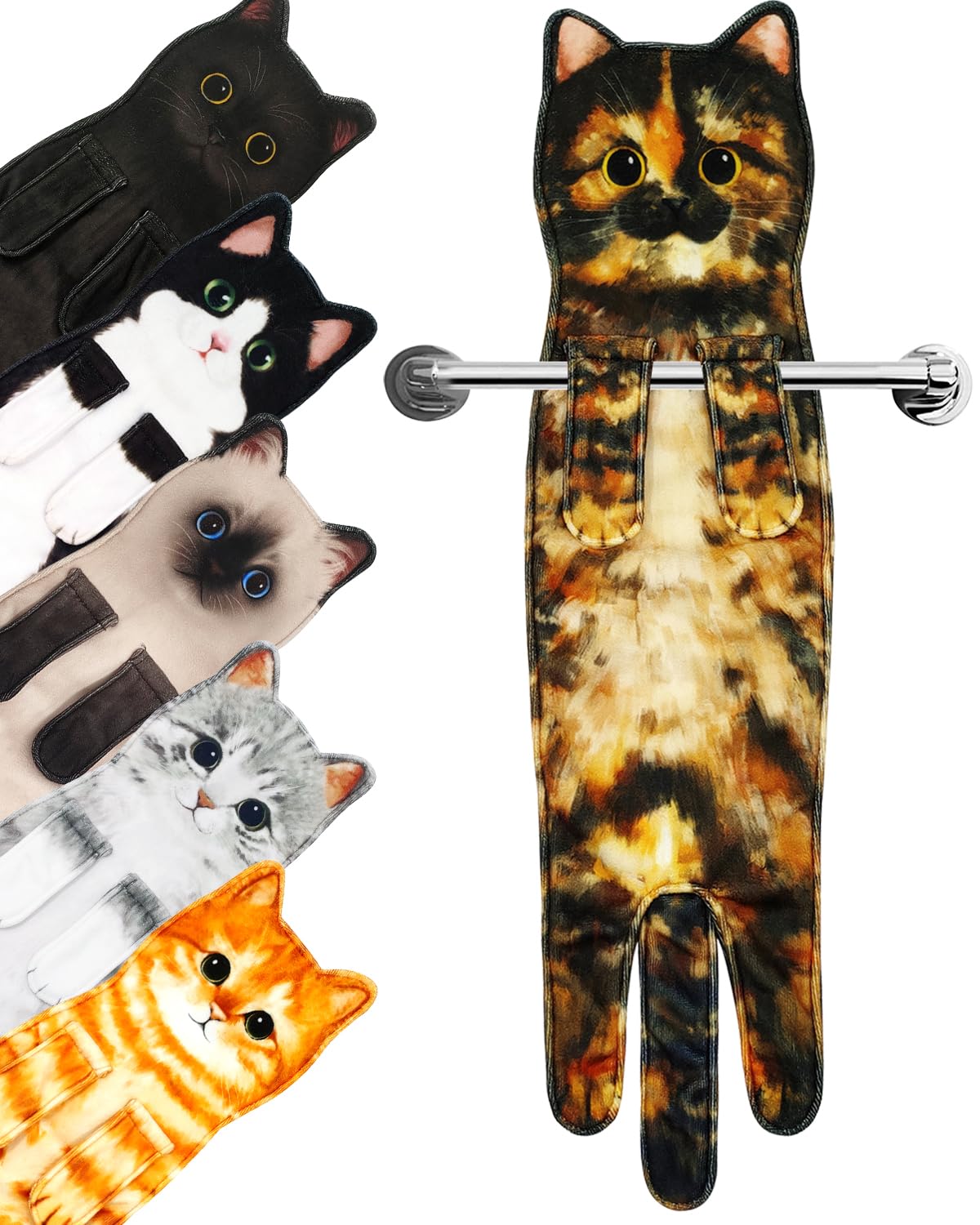 PAT JUUMG Funny Cat Hand Towels for Bathroom,Cute Home Decorative Hanging Kitchen Towel,Super Absorbent Soft, Cat Gifts for Cat Lovers,Gifts For Women/New Home Gift(Tortoiseshell Cat)