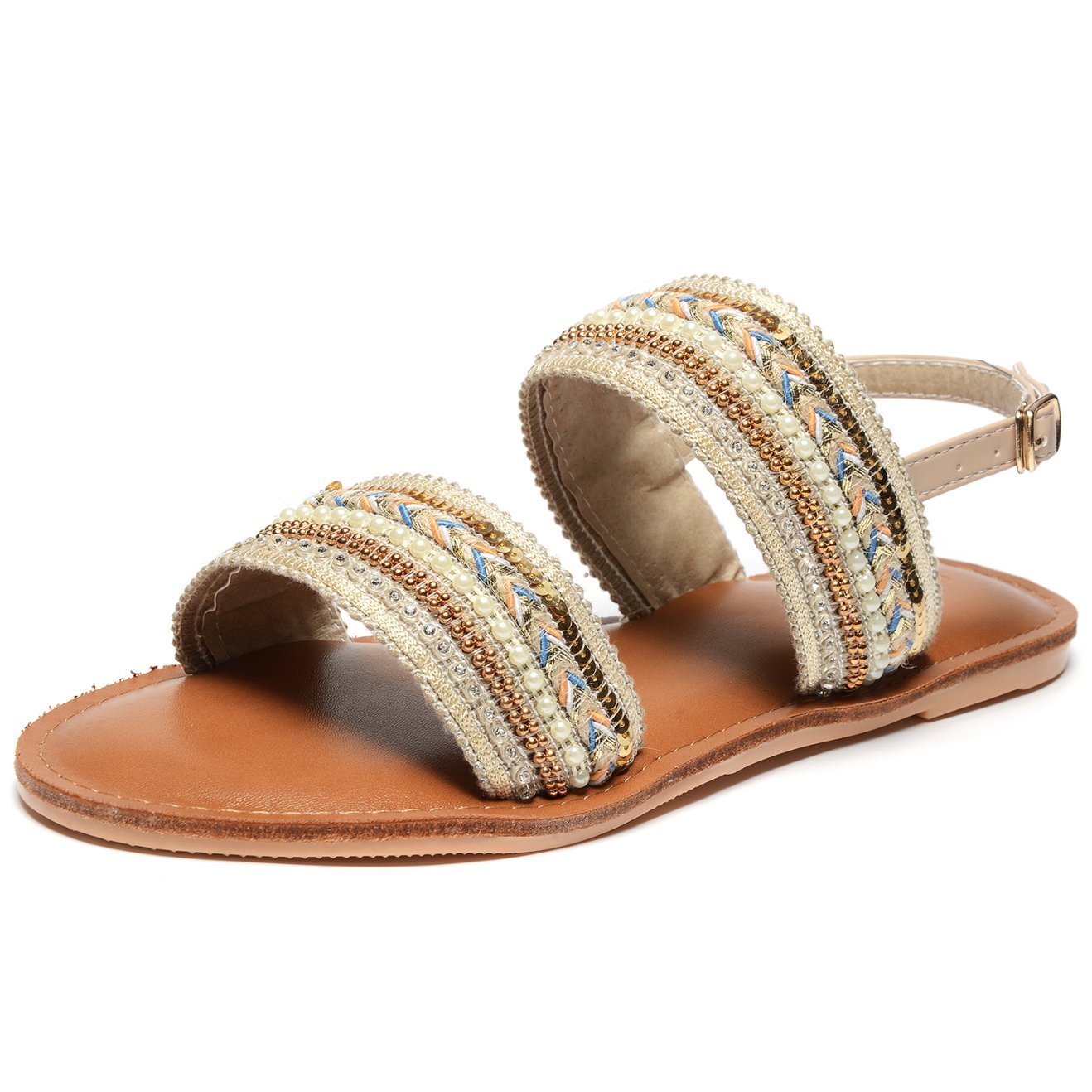 Odema Womens Flat Slingback Sandals Buckle Open Toe Shoes Sandals Size 6-8.5 Apricot