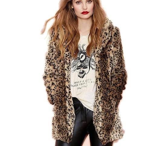 Pelzmantel Damen Kurz Winterjacken Leopard Streifen Design,AKAUFENG Felljacke Damen Faux Fur Jacke