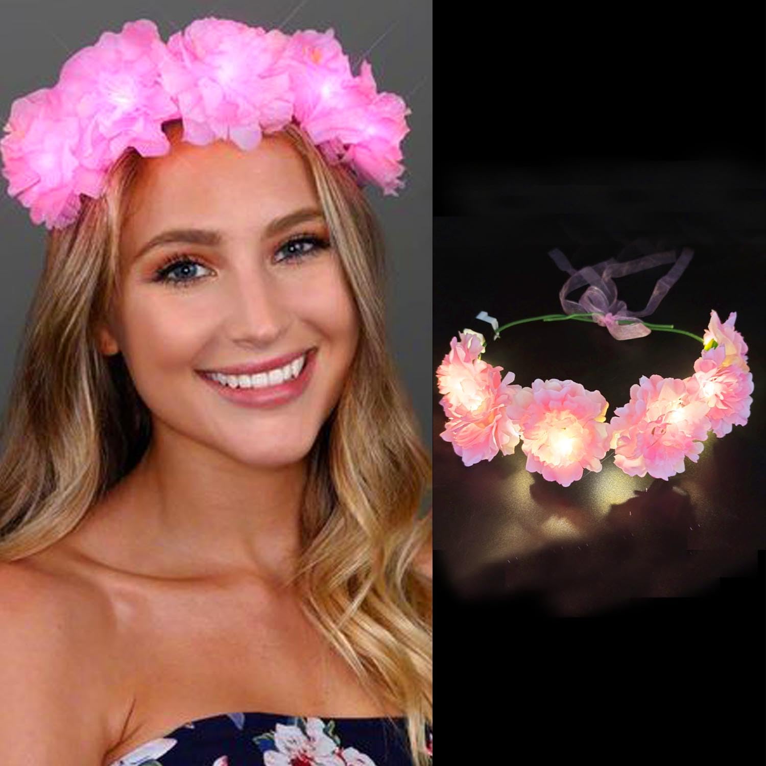 Fashband LED Crown Headband Light Up Flower Wreath Headbands Pink Party Hair Accessories for Women