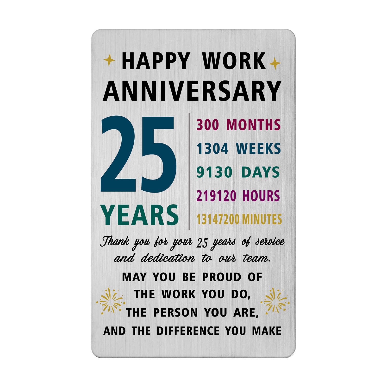 Richesele 25 Years Work Service Card - Thank You 25 Years Work Gifts - Happy 25th Work Anniversary Credit Card Size Keepsake — image 1