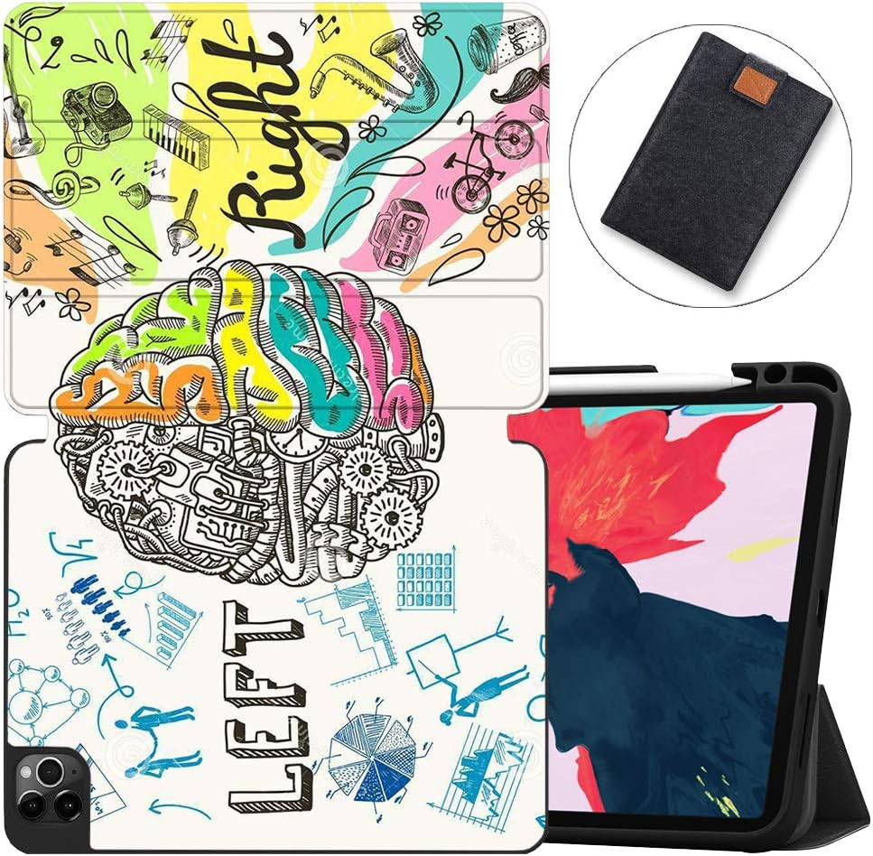 MAITTAO Case For iPad Pro 11 inch 2nd Generation 2020 Release with Apple Pencil Holder, Soft TPU Back Shell Stand Smart Cover For iPad Pro 11 Case Tablet Sleeve 2 in 1 Bundle, Creative Brain 10