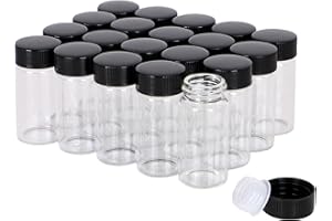 KIGITIK 15 Pcs 20ml Clear Glass Sample Vials, Liquid Sampling Sample Glass Bottle, With Screw Caps, Plastic Stoppers, Leak-Proof Vial, Small Lab Sample Vials with Lids.