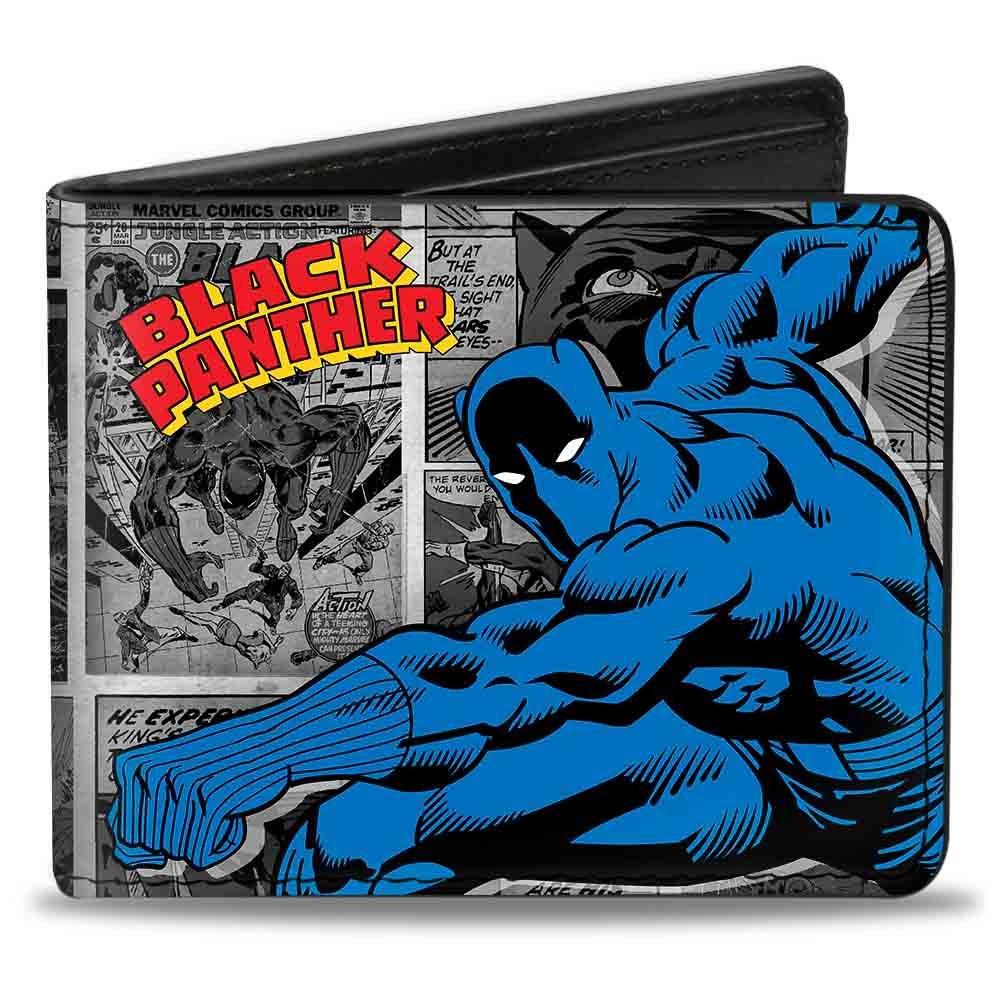 Buckle-Down Men's PU Bifold Wallet-Black Panther Action Pose/Comic Blocks Grays/Yellow/Red/Blue, Multicolor, 4.0" x 3.5", Multicolor, 4.0" x 3.5", Buckle-down Pu Bifold Wallet - Black Panther Action Pose/Comic Blocks Grays/Yellow/Red/Blue