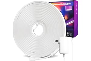 iNextStation White LED Strip Lights, 16.4ft Neon Rope Lights with Power Adapter, 12V Cuttable LED Neon Flex Light, Waterproof Silicone Neon Light Strip for Bedroom Gaming Room Wall Party Decor