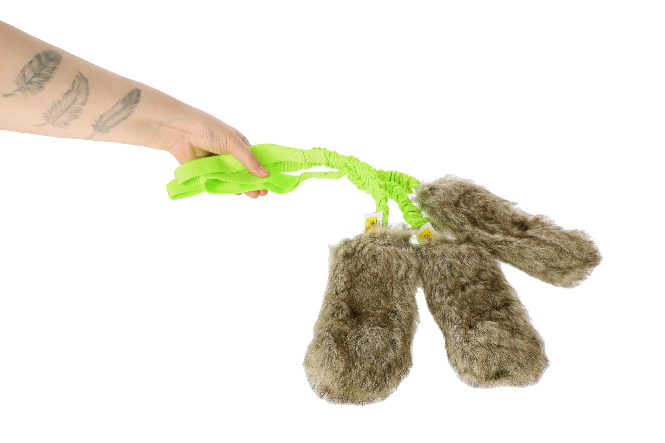 DINGO Set: 3 x Fleece Dog Chaser Toy, Artificial Fur, Squeaky Teaser 55 cm Long, Bungee Handle for Agility, Training, Retrieve, Chasing, Play, All Dog Breeds, Green, Pack of 3 (Z30028)