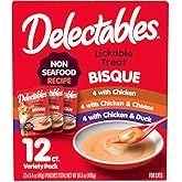 Delectables Lickable Treat Bisque Non-Seafood Wet Cat Treat Variety Pack, Food Topper, Hydrating, Grain-Free, No Fillers, No By-Products, No Added Preservatives, 1.4oz Pouch, 12ct