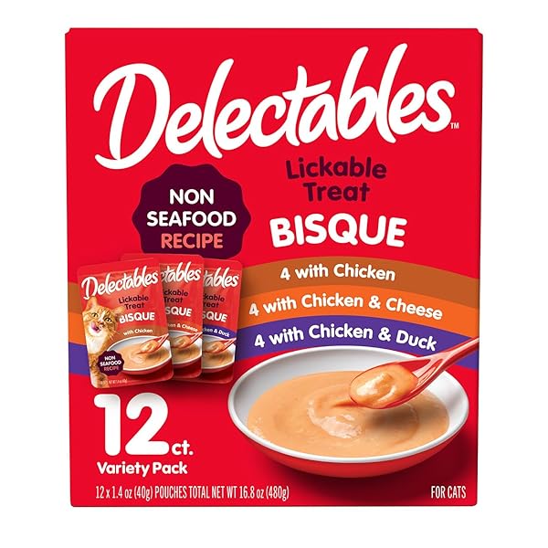 HARTZ DELECTABLES BISQUE NON-SEAFOOD LICKABLE WET CAT TREATS, VARIETY PACK, 12 COUNT (PACK OF 1)