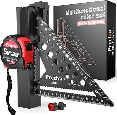Preciva 18cm Speed Square with Angle Locator Hex Nut Finder 5m Tape & Storage