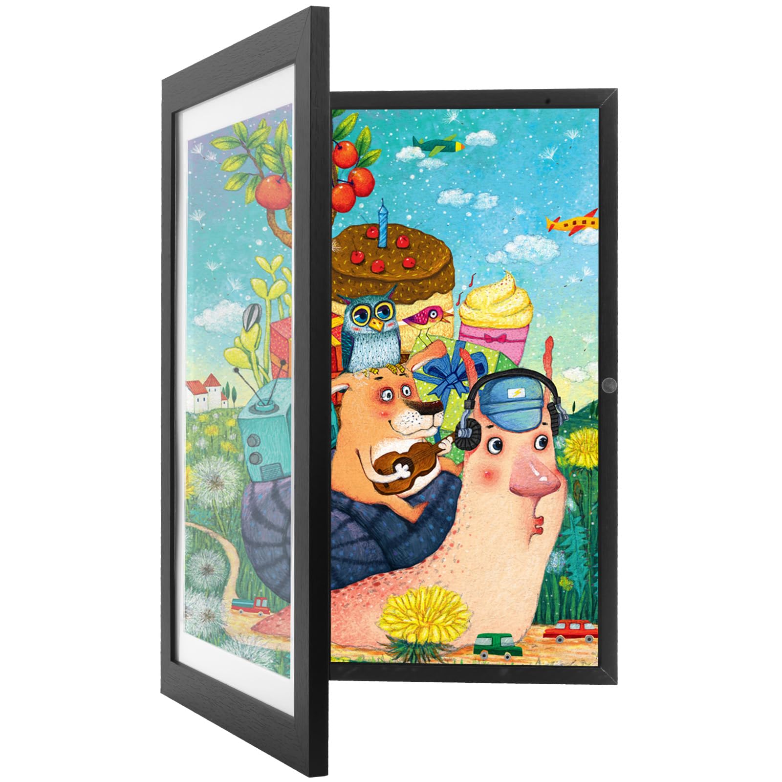Kids Art Frames, Kids Artwork Frames Changeable Front Opening Holds 50, A4 Picture Frame for Kids Art Display Frame with Storage 8.3x11.7, Children Wall Picture Frames (Black)