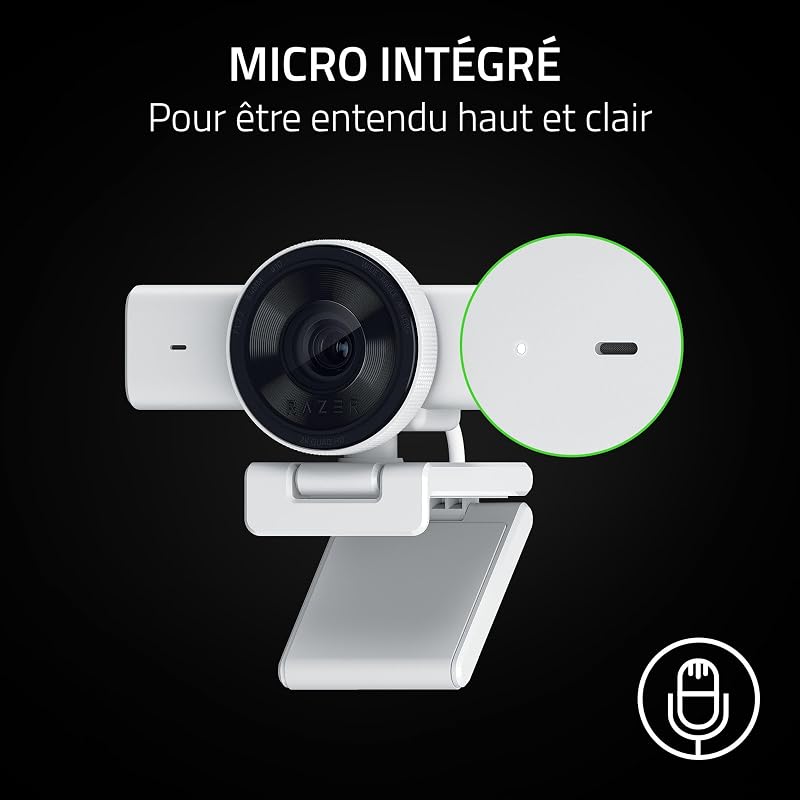 Kiyo V2 X - Webcam Full HD 1080p, 60 FPS pour Les créateurs - Autofocus Rapide - Objectif Grand Angle - Micro intégré - Compatible avec Open Broadcaster Software et Xsplit | Blanc