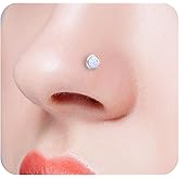 Blue Opal Silver Nose Stud - 22 Gauge 925 Sterling Silver Opal Nose Piercing Pin - L Shape Nose Studs For Women- Hypoallergenic Silver Nose Jewelry