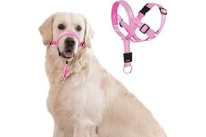DOMIGLOW No-Pull Dog Headcollar - Reflective Halter Collar for Dogs, Padded Head Collar to Stop Heavy Pulling, Anti-Pull Muzzle Leash (Pink, Medium)