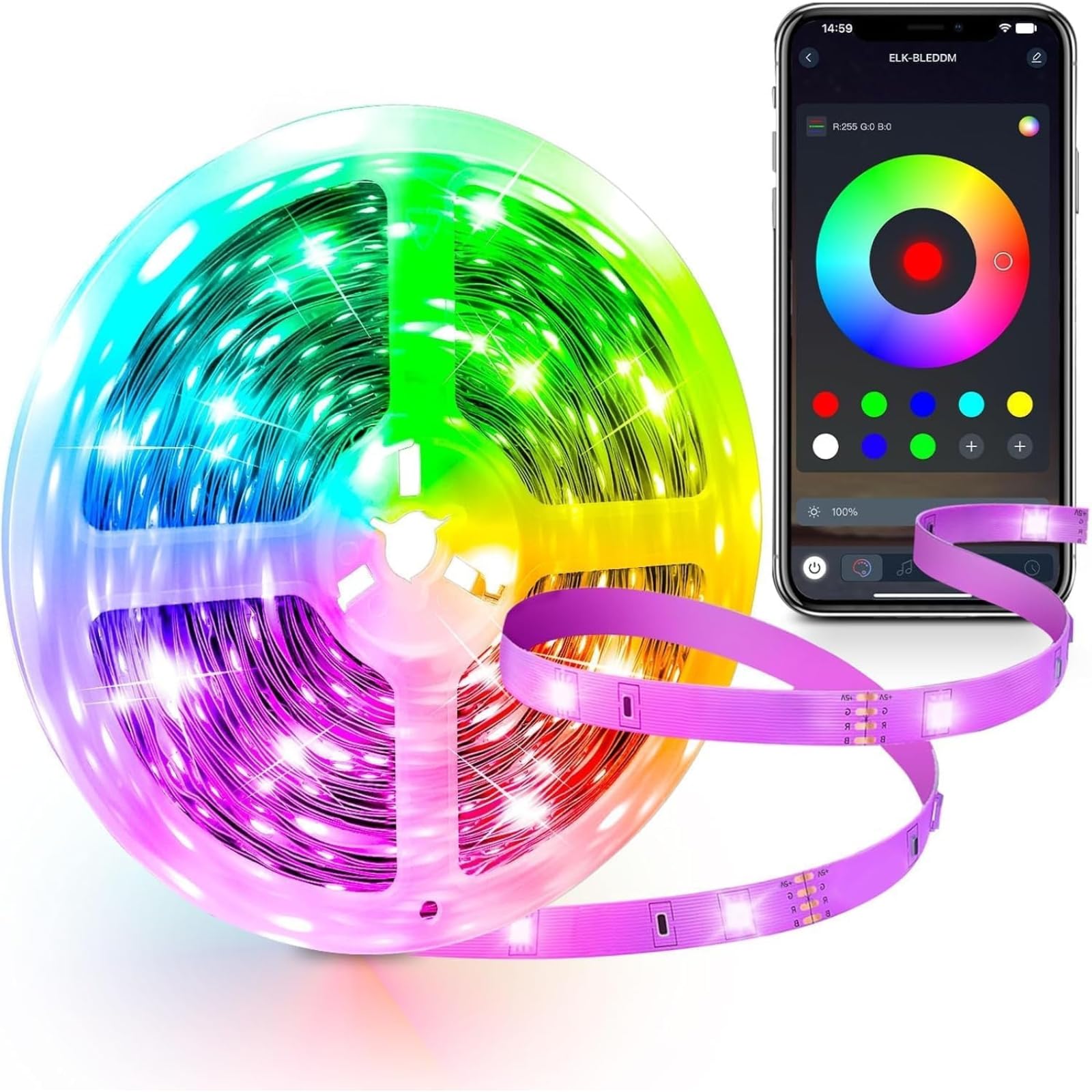 IKERY LED Streifen 20 m RGB lichtband, Bluetooth LED Strip, Selbstklebend, 16 Millionen Farben, Farbwechsel, Musiksynchronisation, Steuerung per App, geeignet für Innendekoration, Bars, Partys