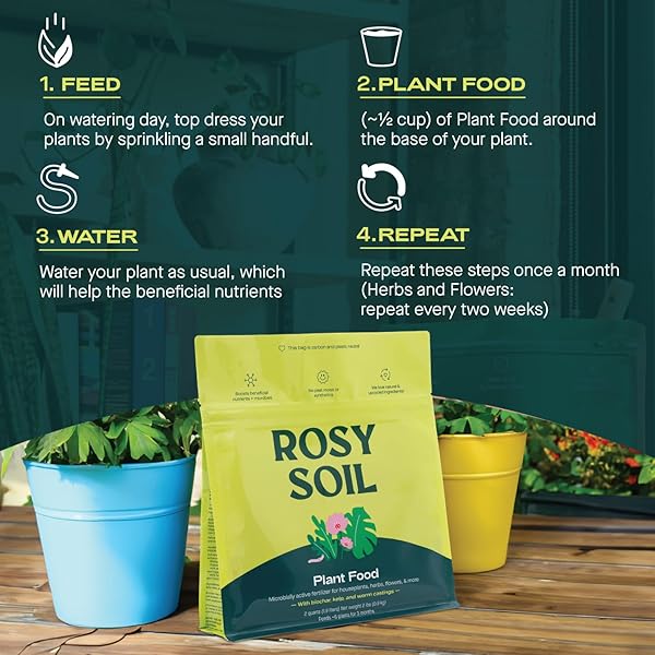 ROSY SOIL PLANT FOOD – MICROBIALLY ACTIVE FERTILIZER FOR HOUSEPLANTS, HERBS, FLOWERS – ENRICHED WITH BIOCHAR, KELP, AND WORM CASTINGS – ORGANIC FOOD FOR HEALTHY GROWTH – 2 QUARTS