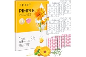 TKTK Pimple Patches for Face 7 Sizes Day and Night Acne Patches Heart Zit Patches Cute Spot Stickers with Tea Tree & Centella Oil, Strong Adhesion Zit Covers (412 Count)