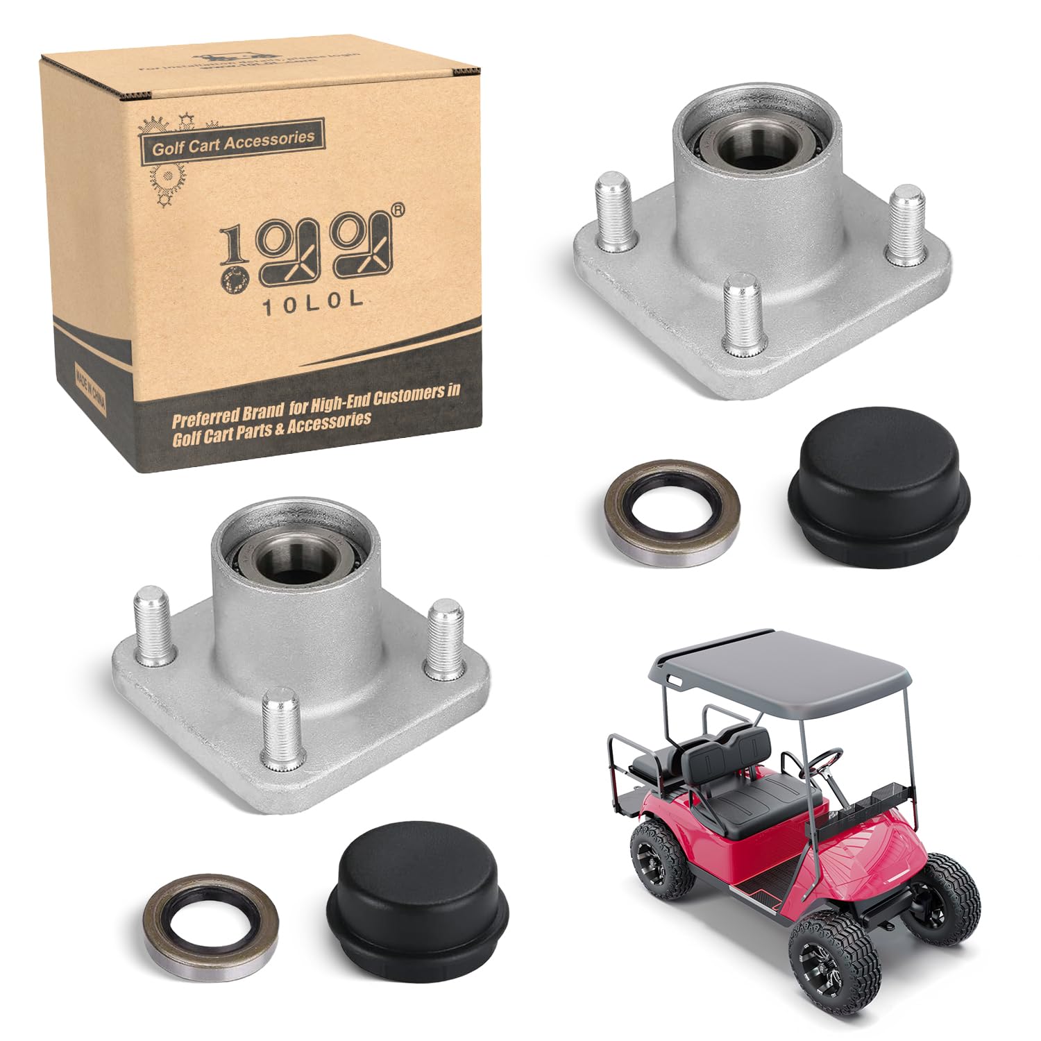 Photo 1 of 10L0L Wheel Hub Assembly for 1979-2001.5 EZGO TXT, Marathon, Medalist, ST 350 & Workhorse DCS Golf Cart, OEM# 19058-G2 19932-G1 17477-G1 12992-G1 14926-G1, Set of 2