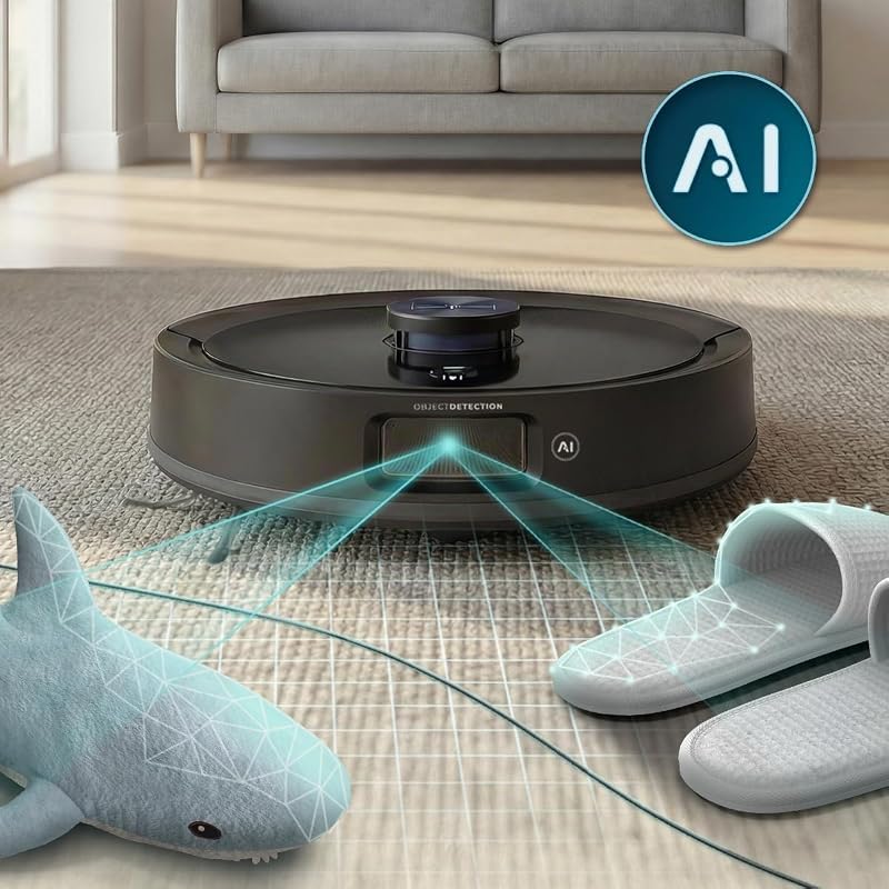 Robot Aspirapolvere e Lavapavimenti con Ia Conga M90 Dark. Navigazione Laser, Potenza 25000 Pa, Autonomia 240 min, Spazzola Silicone Pet, Bluetooth WiFi, App per Pulizia Intelligente