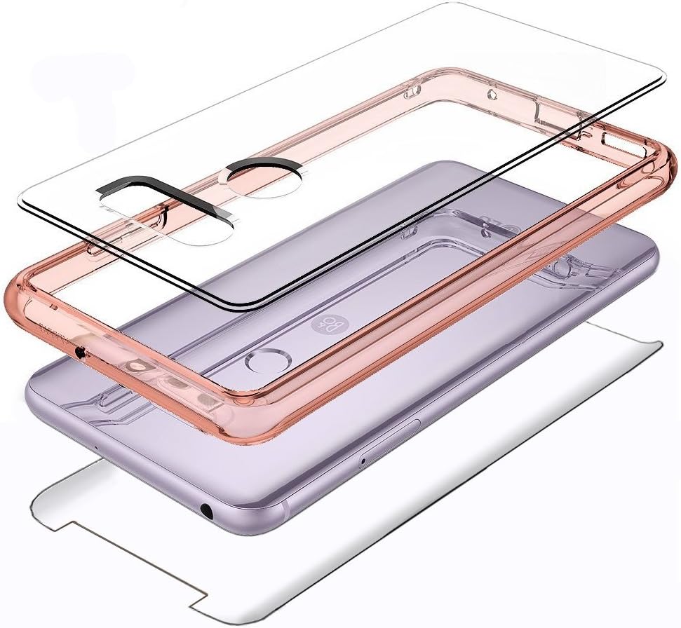 For LG V30 / V30 Plus Clear Case Cover Tempered Glass Shockproof impact Hybrid (Pink)