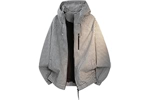 Women's Plaid Hoodie Jacket Casual Lightweight Windproof Jacket Color Blocking Oversized Long Sleeves Outwear