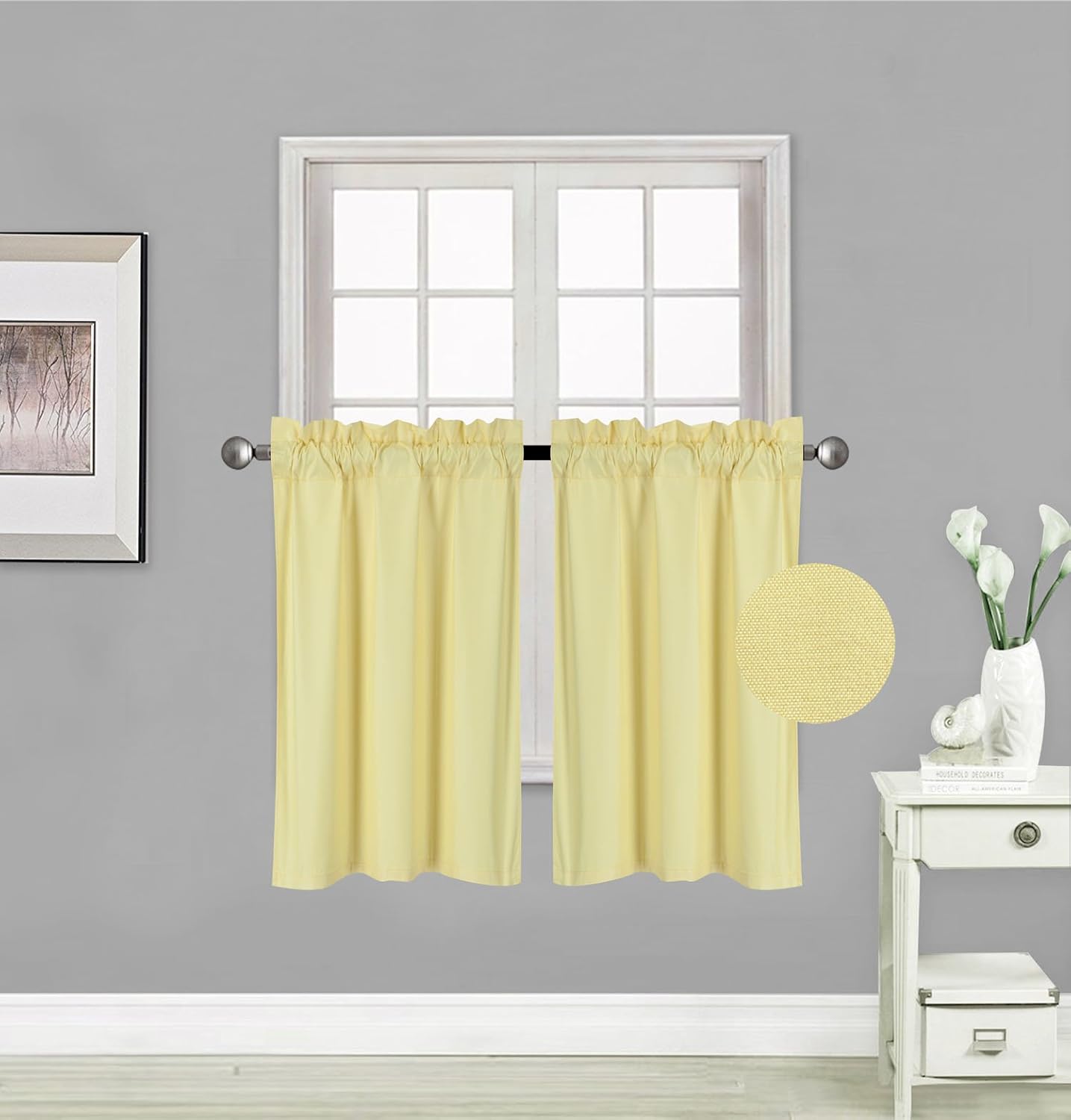 Elegant Home 2 Panels Tiers Small Window Treatment Curtain Insulated Blackout Drape Short Panel 30"W X 36"L Each for Kitchen Bathroom or ANY Small Window # R5 (Yellow)