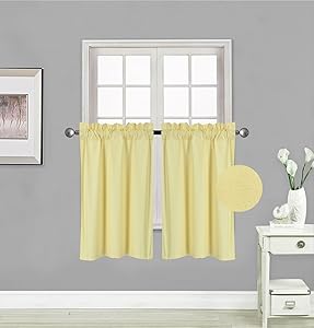 Elegant Home 2 Panels Tiers Small Window Treatment Curtain Insulated Blackout Drape Short Panel 30"W X 36"L Each for Kitchen Bathroom or ANY Small Window # R5 (Yellow)