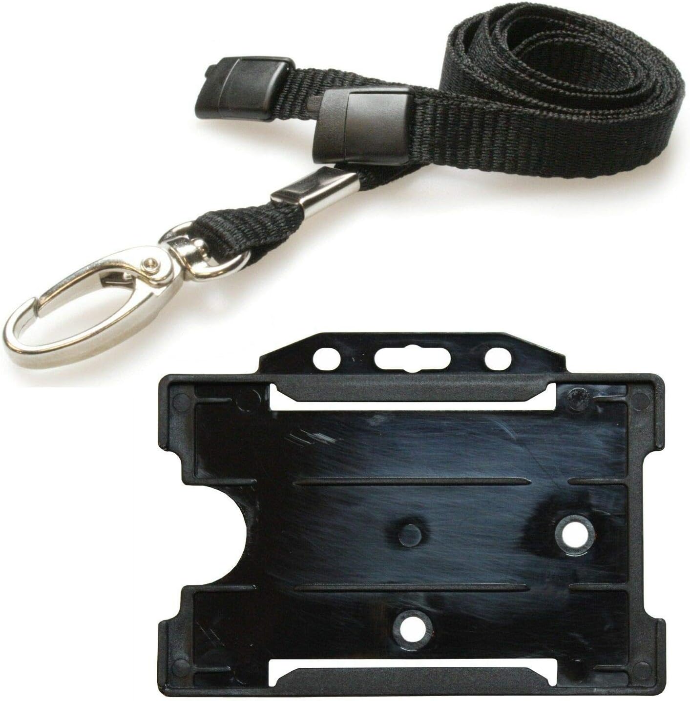 PCL Media ltd Black Lanyard with Card Holder Neck Strap Lanyard with Metal Clip and Breakaway Safety Clip & Black Rigid ID Card Holders All ECO Friendly
